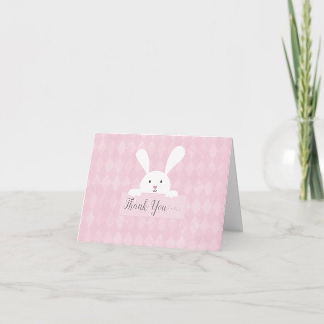 Baby shower de lapin blanc Merci de Jacquard rose (Devant)