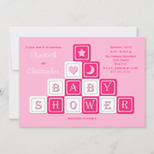 Baby shower de lit de couple Invitation Blocs rose