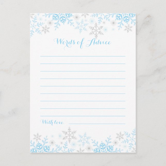 Baby shower de Little Snowflake Mots de conseil (Devant)