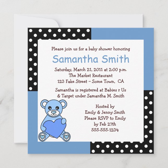 Baby shower de l'ours en peluche Invitation Bleu N (Devant)