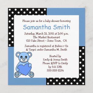 Baby shower de l'ours en peluche Invitation Bleu N