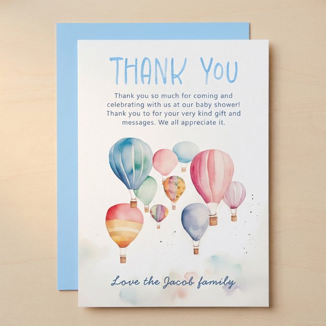 Baby shower de montgolfières aquarelle merci (Watercolor hot air balloons baby shower thank you)