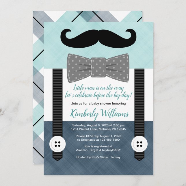 baby shower de moustache invitation à la menthe ma (Devant / Derrière)