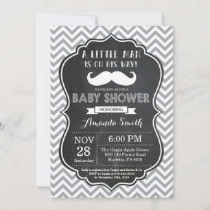 Baby shower de moustache Invitation noir et gris