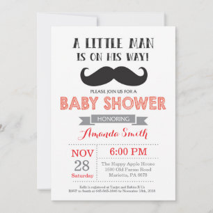 Baby shower de moustache Invitation rouge et gris