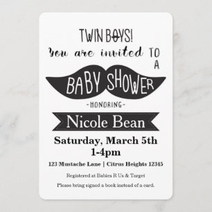 Baby shower de moustache TWINS Invitations blanche