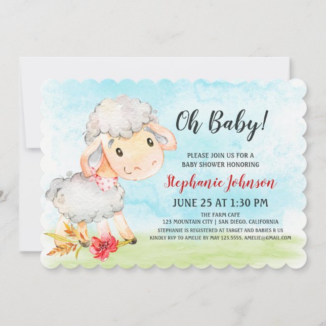 Baby shower de mouton d'aquarelle Invitation à la  (Devant)