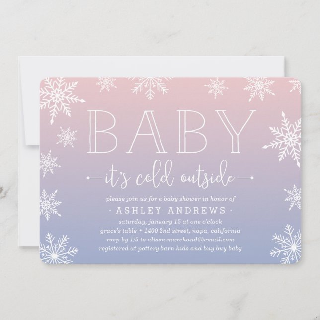Baby shower de neige en hiver Invitation | Brouill (Devant)