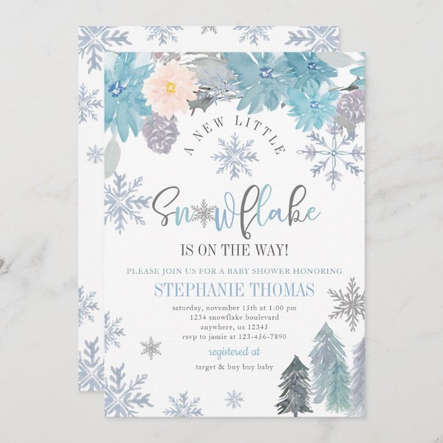 Baby shower de neige Invitation Floral Boy (Devant / Derrière)