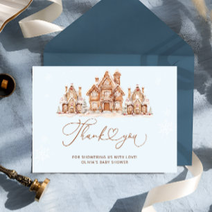Baby shower de Noël bleu hiver Carte de remercieme