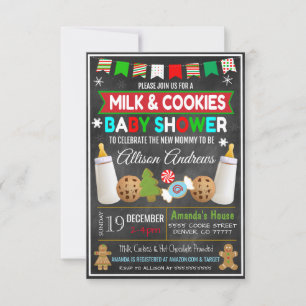 Baby shower de Noël Lait et cookies Invitation