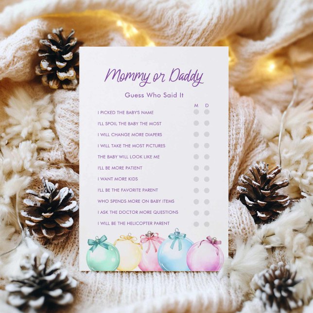 Baby shower de Noël pour maman ou papa (Mommy or Daddy Modern Christmas Girl baby Shower Game)