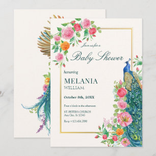 Baby shower de paon floral Invitation