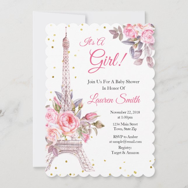 Baby shower de Paris Invitation Tour Eiffel (Devant)