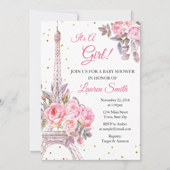 Baby shower de Paris Invitation Tour Eiffel (Devant)