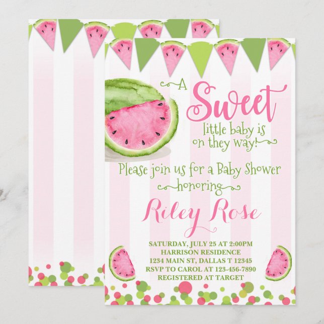 Baby shower de pastèque Invitation Invitation rose (Devant / Derrière)