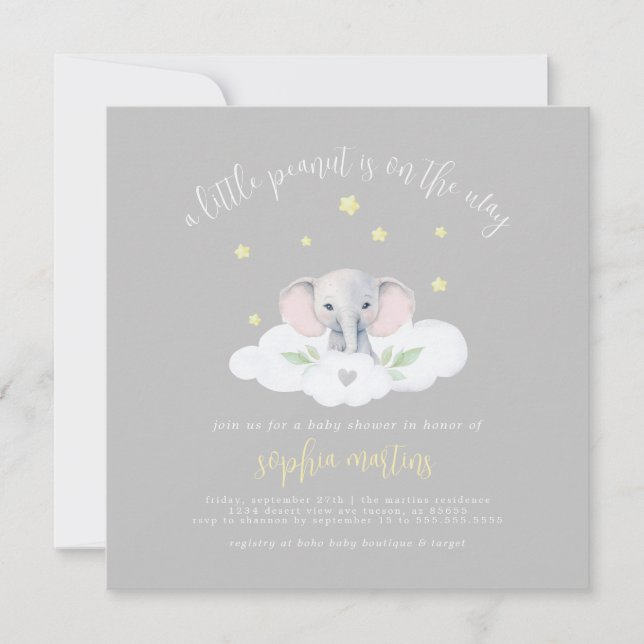 Baby shower de petit arachide gris doux Invitation (Devant)