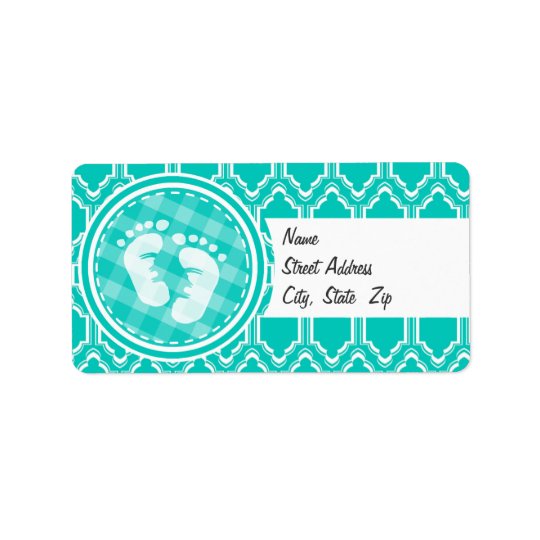 Baby shower de pieds de bébé de turquoise d'Aqua Étiquette D’adresse