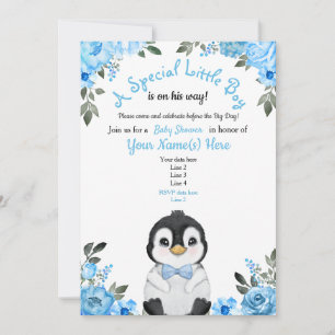 Baby shower de pingouin bleu Invitation Floral