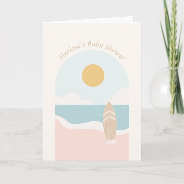 Baby shower de plage Surfboard Carte de voeux plié (Devant)