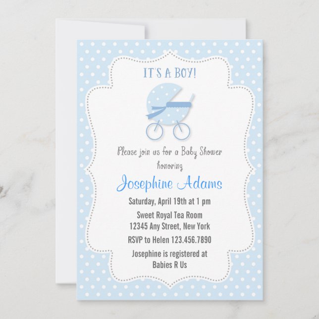 Baby shower de poussette Bleu Invitation (Devant)