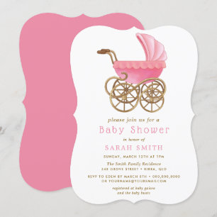 Baby shower de poussette rose et or Invitation