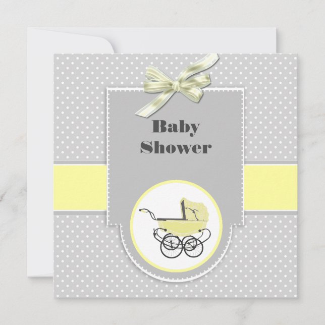 Baby shower de Pram Gris et Jaune Bébé Invitation (Dos)