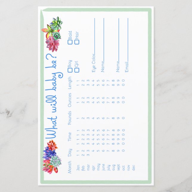 Baby shower de prédicteur de bébé succulent (Devant)