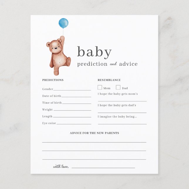 Baby shower de prédiction et conseil pour bébé Jeu (Devant)