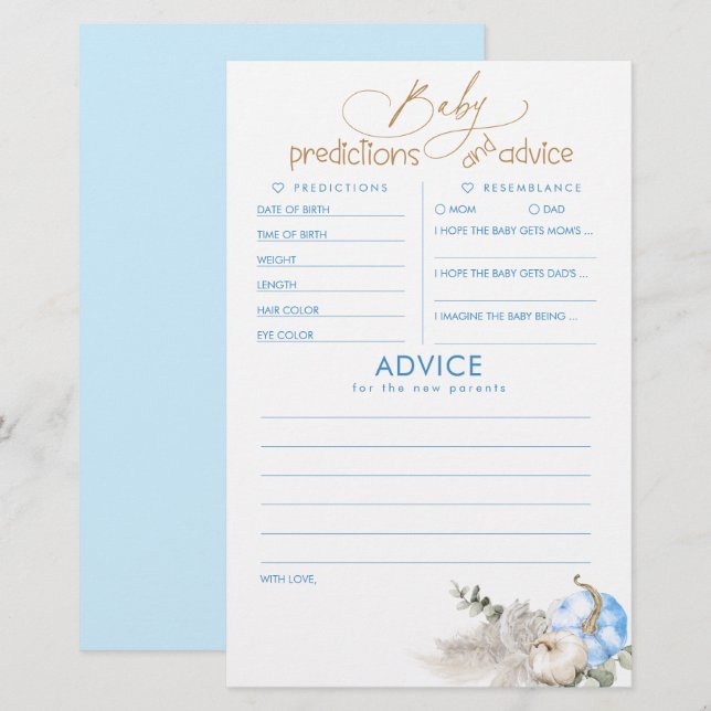 Baby shower de prédictions et conseils pour bébés  (Devant / Derrière)