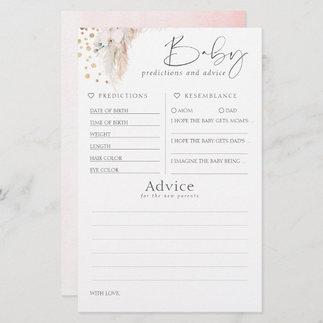 Baby shower de prédictions et conseils pour bébés  (Devant / Derrière)