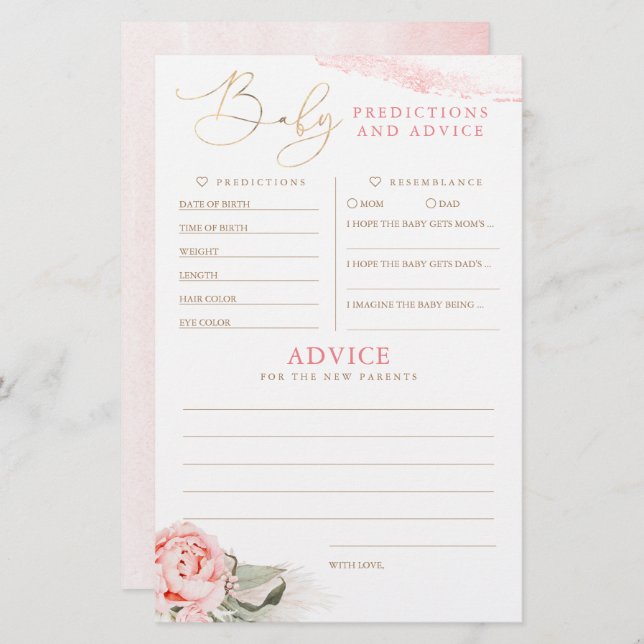 Baby shower de prédictions et conseils pour bébés  (Devant / Derrière)