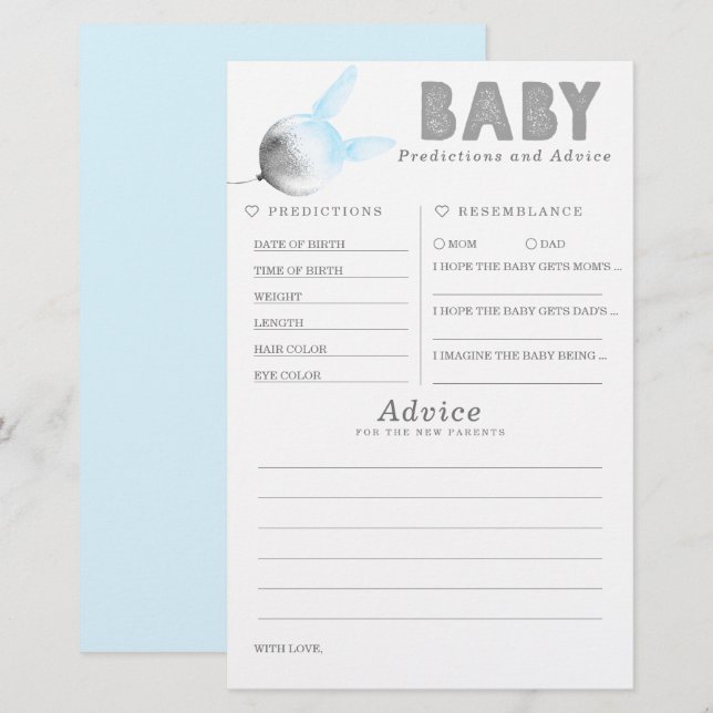 Baby shower de prédictions et conseils pour bébés  (Devant / Derrière)