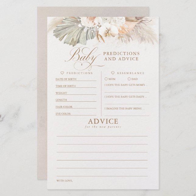 Baby shower de prédictions et conseils pour bébés  (Devant / Derrière)