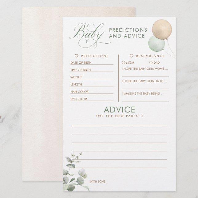 Baby shower de prédictions et conseils pour bébés  (Devant / Derrière)