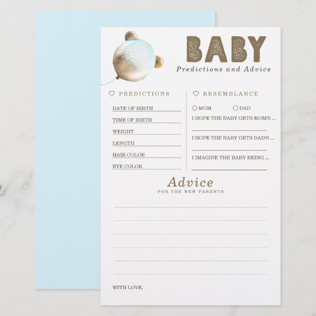 Baby shower de prédictions et conseils pour bébés  (Devant / Derrière)