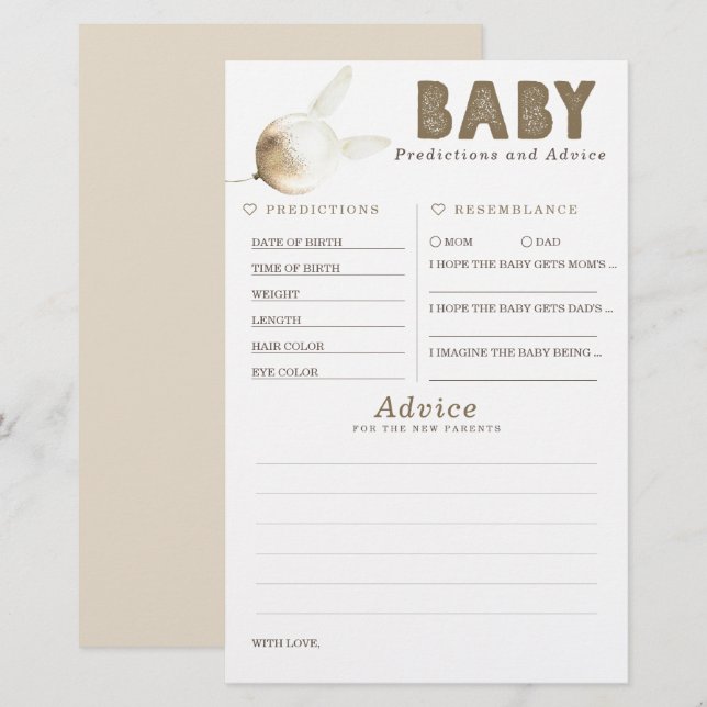 Baby shower de prédictions et conseils pour bébés  (Devant / Derrière)