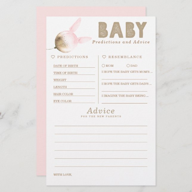 Baby shower de prédictions et conseils pour bébés  (Devant / Derrière)