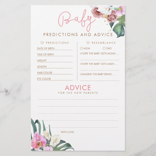 Baby shower de prédictions et conseils pour bébés  (Devant)