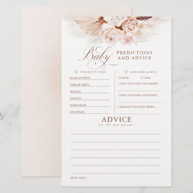 Baby shower de prédictions et conseils pour bébés  (Devant / Derrière)