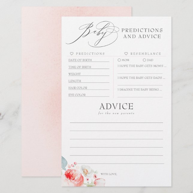 Baby shower de prédictions et conseils pour bébés  (Devant / Derrière)