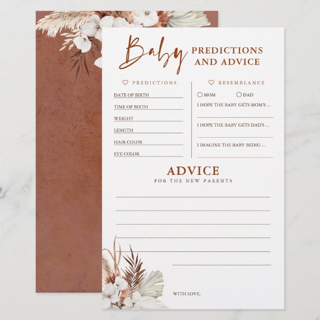 Baby shower de prédictions et conseils pour bébés  (Devant / Derrière)