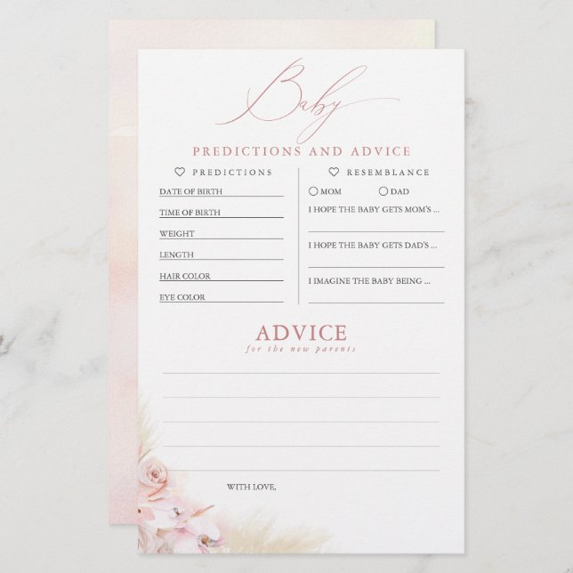 Baby shower de prédictions et conseils pour bébés  (Devant / Derrière)