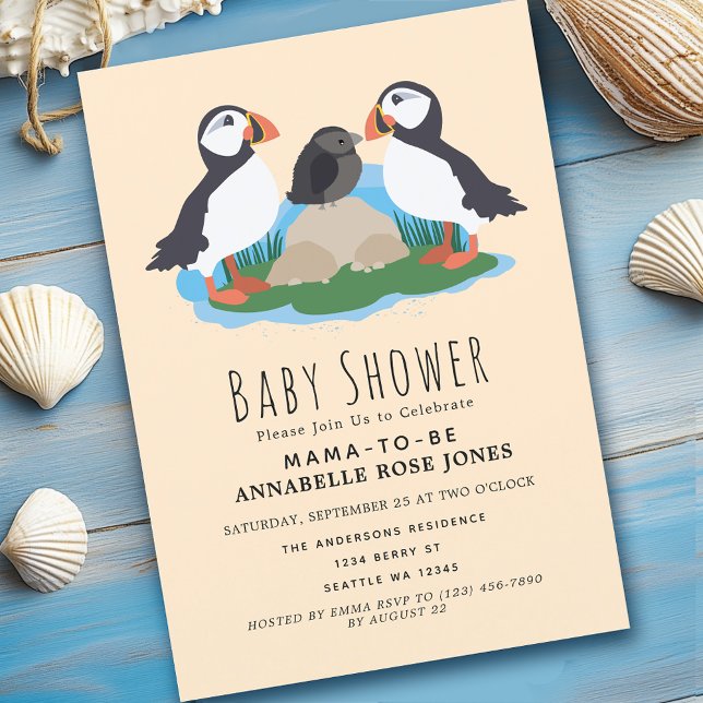 Baby shower de Puffin Maritime Cute Invitation (Créateur téléchargé)