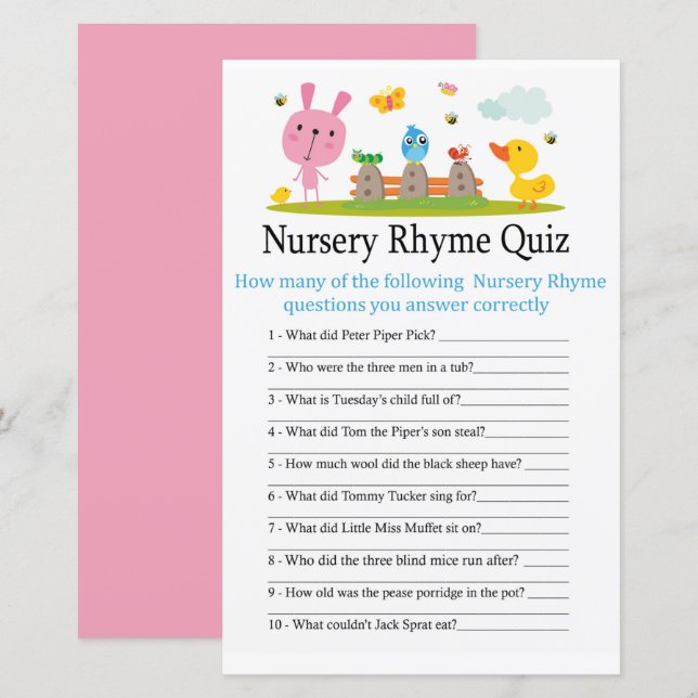 Baby shower de quiz Pink drôle lapin Nursery (Devant / Derrière)