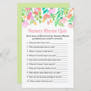 Baby shower de quiz sur les fleurs d'aquarelle