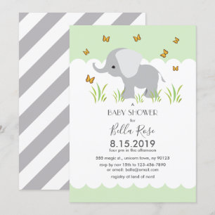 Baby shower de rayures gris éléphant Invitation