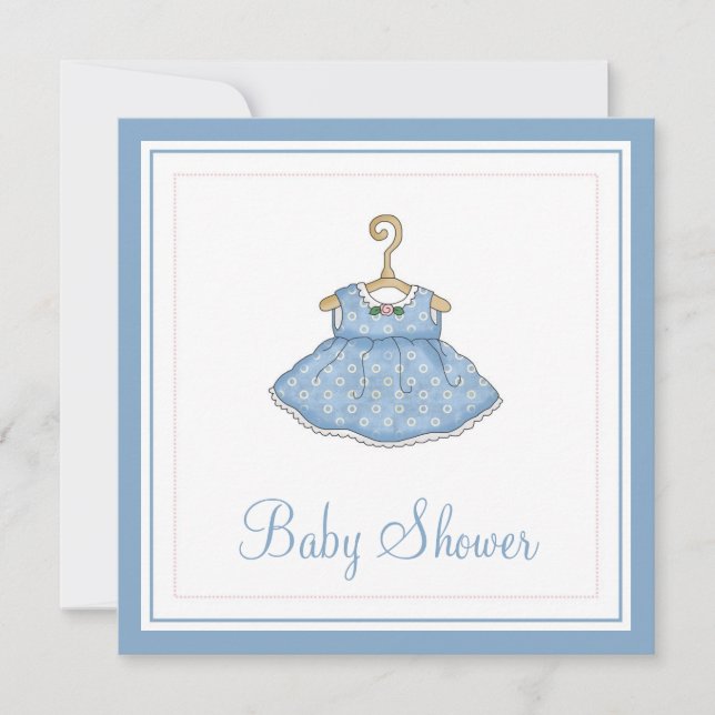 Baby shower de robe bleu petite fille Invitation 2 (Devant)