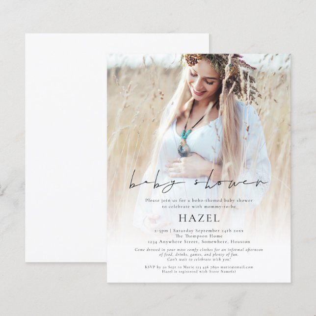 Baby shower de script de superposition photo Boho  (Devant / Derrière)