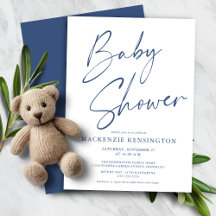Baby shower de script manuscrit bleu moderne Budge